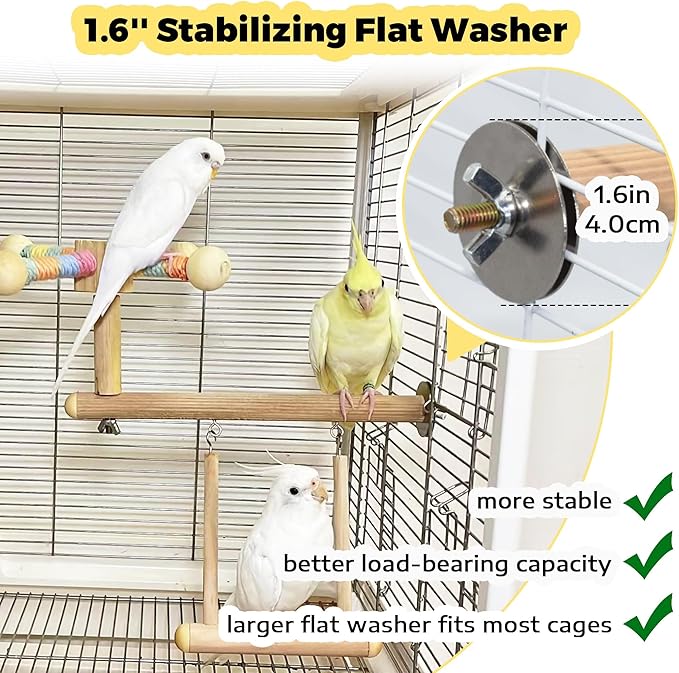 Bird Perch & Swing Toy Combo, Bird Toys for Parrots with 360° Spin Function, Hanging Parakeet Swing Birds Cage Accessories Toys, Multi-functional Wooden Birds Activity Gym for Cockatiel Lovebird