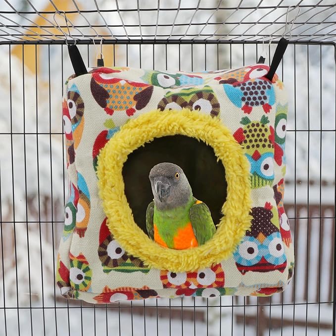 Hypeety Bird Hammock Nest House Parakeet Toys Hanging Warm Bird Nest for Parrot Hamster Small Animal Hanging Bed Bird Cage Accessories (M, Yellow)