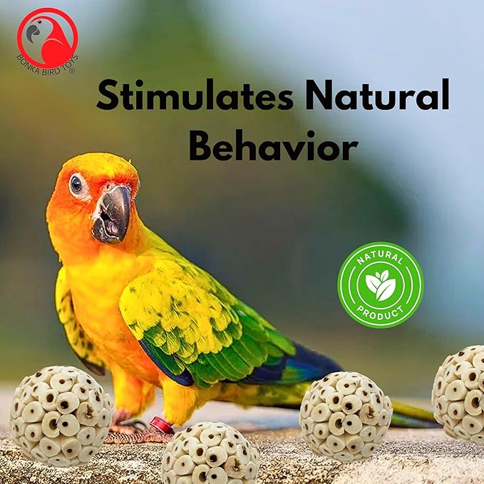 Bonka Bird Toys 2354 Pk4 Small Sola Atta Ball, 1.75"-2" Diameter, Soft Natural Sola Plant Material, Ideal Chew and Foot Toy for Conures, Ringnecks, Parakeets and Similar Breed Sizes