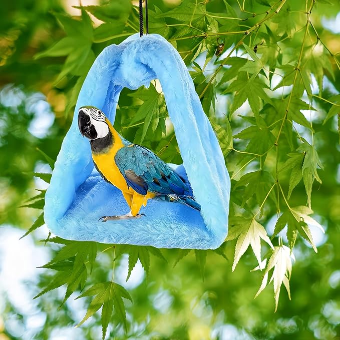 2 Pack Warm Bird Nest House Bed Hanging Hammock Sleeping Bed Plush Hanging Snuggle Cave Happy Hut for Pet Parrot Cockatiel Cockatoo Parakeet Conure African Grey Macaw (Blue&Pink)