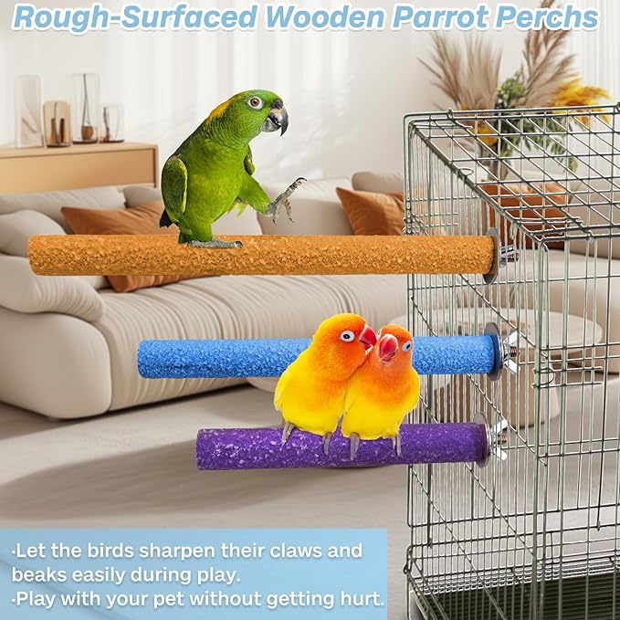 PIVBY Bird Perches for Cage Colorful Parrot Stand Toy Platform Paw Grinding Stick for Small Medium-Sized Bird Parakeet Cockatiel Conure Budgies Lovebird Canary Colors Vary Pack of 3