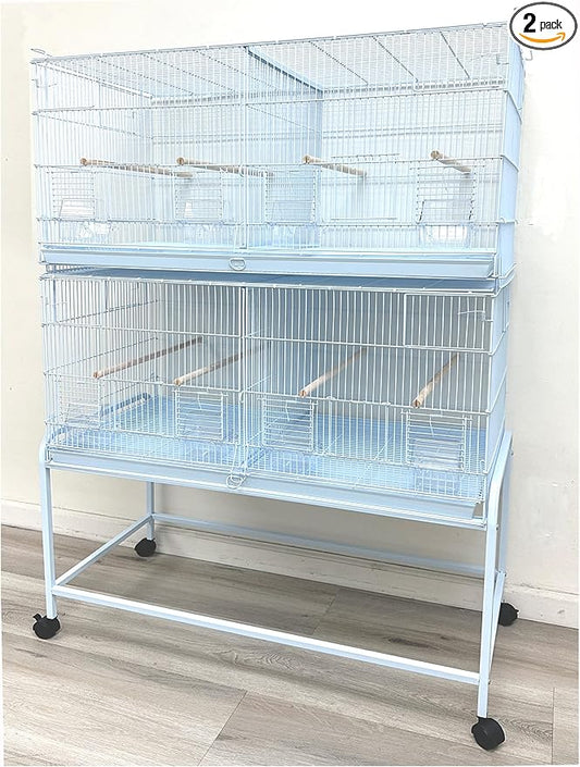 Combo: Extra Large Stack & Lock Breeder Bird Flight Cage Breeding Nest Box Door Removable Center Divider with Detachable Rolling Stand