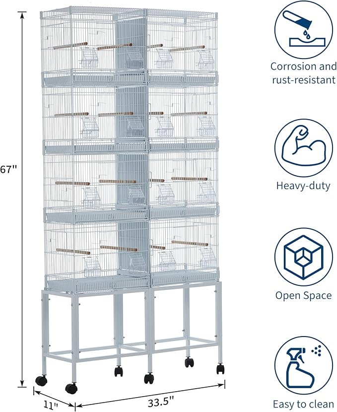 Garvee Bird Cage, 69''H LOT-4 Stackable Breeding Bird Cage, Divided Bird Breeder Cage w/Individual Removable Tray, Application for Conure,Macaw,Budgie,Cockatiel,Lovebirds,Parakeet