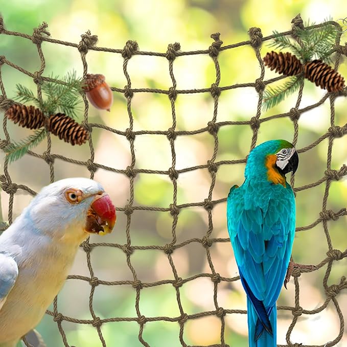 Parrot Climbing Net Jungle Fever Rope Small Animals Toys for Parakeets Lovebirds Finch Budgerigars Conure Cockatiel (M 16" x 16")