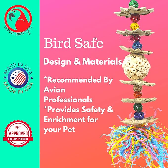 Bonka Bird Toys 3612 Sola Tower Vine Palm Sola Shred Paper Natural Hanging Beak Feet Parrot Cage Toy Conure Quaker Caique and Similar Breeds