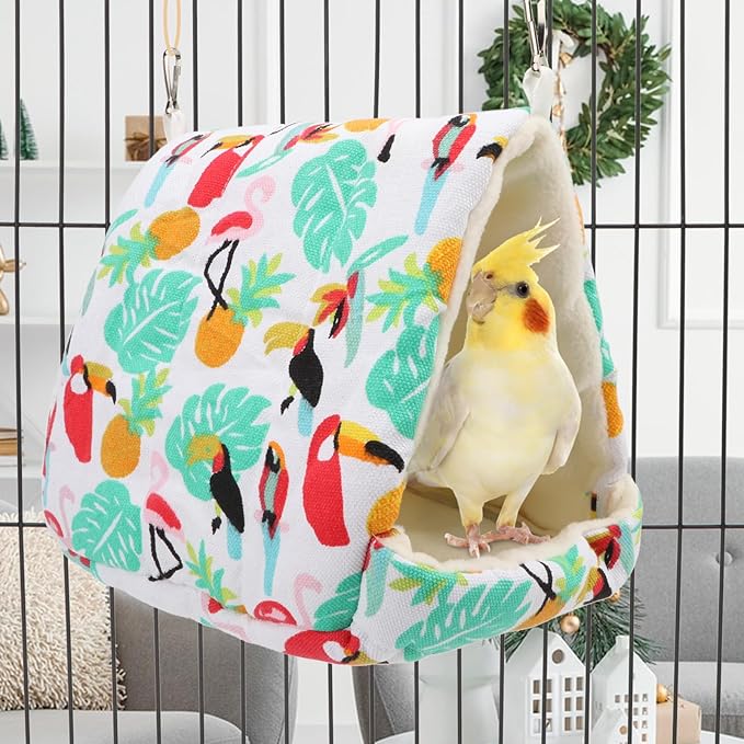 Hypeety Bird Hanging Hammock Nest Parrot Winter Warm Nest House Comfortable Plush Bird Bed for Cage Winter Bird Hideaway Hut for Cockatiels Budgies Parakeets Lovebirds Conures Hamsters (Parrot)