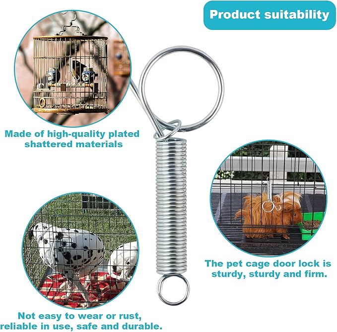 20PCS Spring Latch Hook for Cage Spring Cage Latch Metal Finger Spring Door Hook for Fixing Rabbit Birds Dog Cat Parrot Small Animal (3.34Inch)