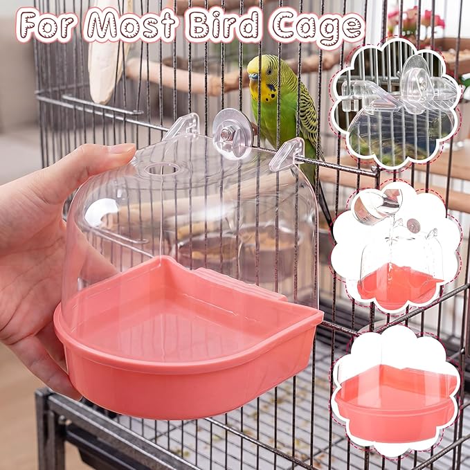 Honeydak 3 Pieces Clear Bird Bath for Cage Parakeet Bird Cage Accessories Hanging Bath Box Parrot Bathing Tub with View for Cockatiel Conure Canary Budgies Parrots (Stylish Color)