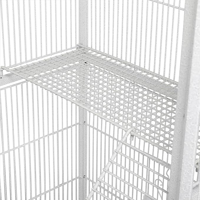 Topeakmart Extra Large Rolling Metal Small Animal Cage for Sugar Gliders Rats & Squirrels, Mobile Large Cage with Detachable Stand, White