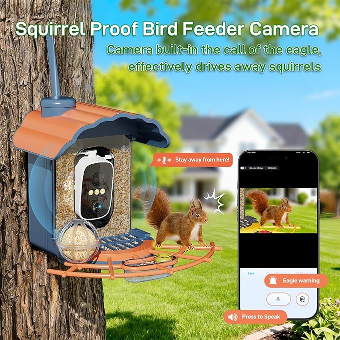 Smart Bird Feeder with Camera Solar Powered: 2K HD Video Wireless Outdoor Bird House Camera, AI Bird Species Identification & Arrival Alerts, Ideal Gift for Bird Lovers - Blue