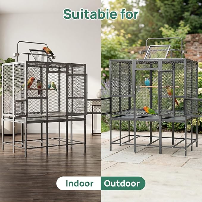 44" W x 65" H Large Bird Cage with Detachable Playtop – Heavy Duty Carbon Steel Flight Cage for Cockatiels, Parakeets, Conures & Lovebirds (Indoor & Outdoor Use)