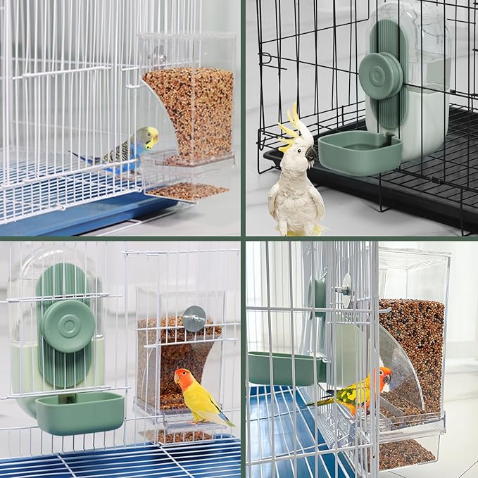 Lemtrflo No Mess Bird Feeder & Water Dispenser Set - Automatic Feeding & Hydration, Parakeet Cage Accessories for Parrots, Cockatiels, Finches, Lovebirds & Budgies