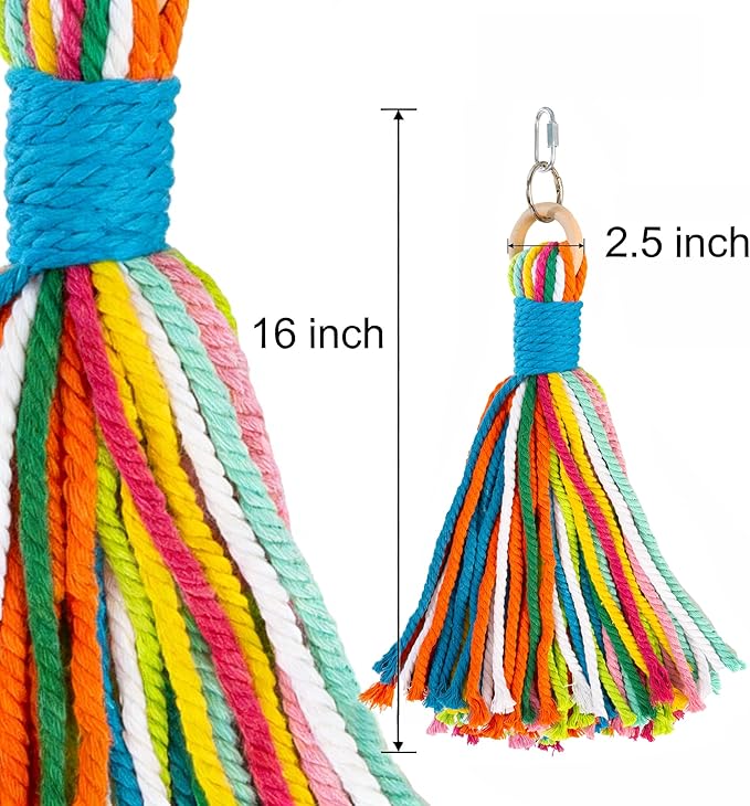 Bird Toys for Parrots, Colorful Cotton Rope Chew Toys for Large Birds, Natural Hanging Bird Cage Toys for Cockatiels, Macaws, Medium Large Birds for Playing & Preening (1)