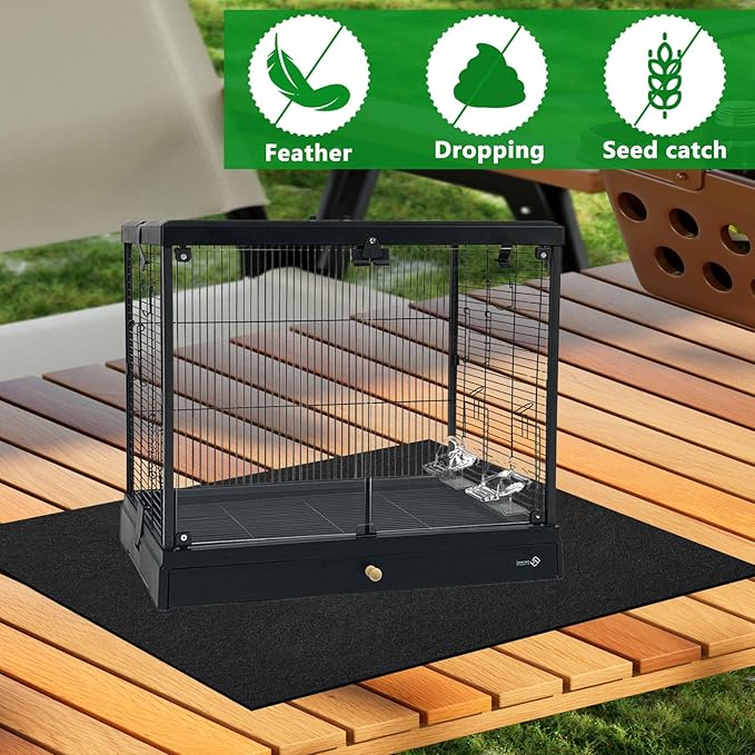 Large Bird Cage Mat, 31 × 39 Inch Waterproof Felt Pad Absorbent Under Cage Mat for Dog Crates Bird Cages Reptile Aquariums with Non Slip Backing Protector for Hard Flooring Surfaces