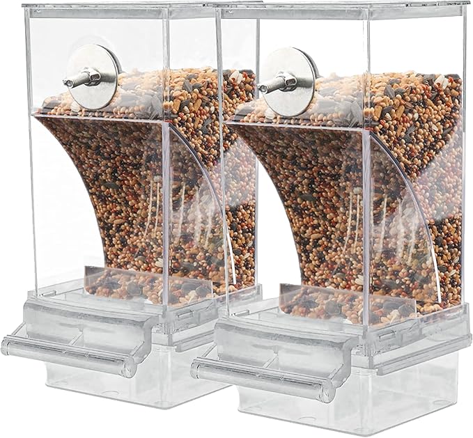 Automatic Bird Feeder, No Mess Acrylic Parrot Foraging Feeder, Transparent Bird Feeders Container Cage Accessories for Most Birds Parrot Canary Cockatoo(2 Pack)