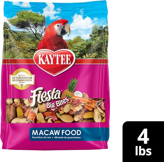 Kaytee Fiesta Big Bites Macaw Food, Nutritious and Fun Blend, Supports Skin, Feather, Digestion, Brain and Heart Health, 10 pounds