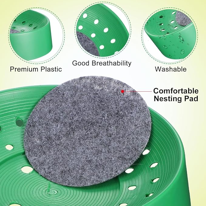 Balacoo 10 Pcs Pigeon Nest Bowl, Durable Plastic Pigeon Nesting Box with Comfort Pad, Breathable Washable Bird Breeding Hatching Bowl for Parakeet Quails Doves and Small Birds (Green)