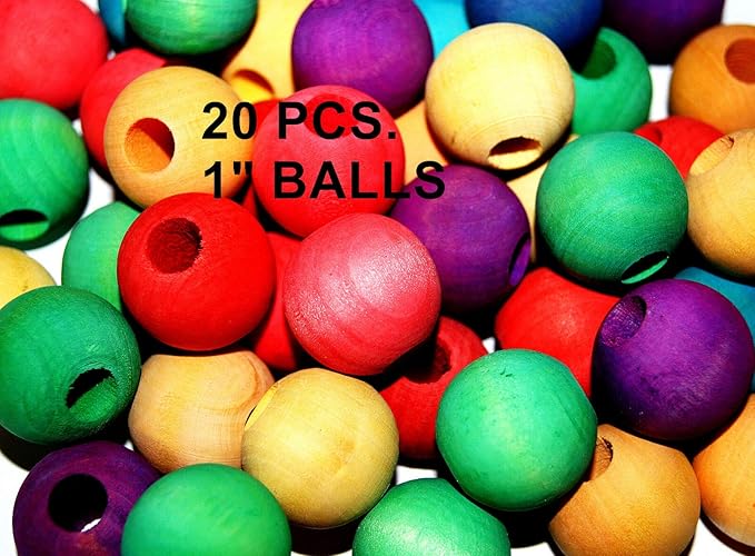 Pet Bird parrot toys Parts 20 Pcs Colored Wood Wooden 1 inch Balls for Cockatoo Amazon Lorie