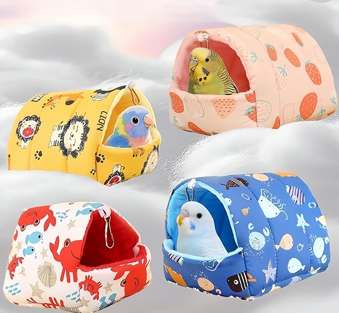 Warm Bird Nest House Plush Birds Hut Bed Hanging Hammock Sleeping Bed Bird Snuggle Cave Hanging Tent for Parrot Parakeet Cockatiel Conure African Grey Macaw-Crab