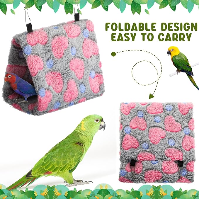 AceOrbit 4 Pcs Winter Warm Bird Nest for Cage Plush Birds Hanging Snuggle Cave 6.7" and 9.5" House Shed Hut Parakeet Sleeping Bed Hammock Fluffy Birds Hideaway Tent for Small Parrot(Lovely,Heart)