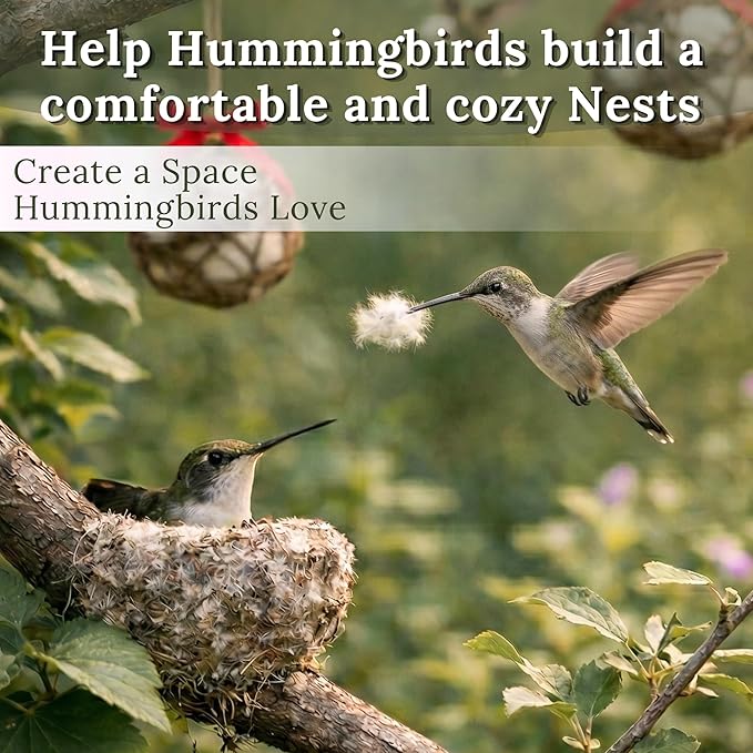 Hummingbird Nesters - Bird Nesting Material Holder for Wild Birds - Humming Bird House Materials Gifts for Bird Watching Nature Lovers - Refillable Outdoor Nesting Station to Build a Nest