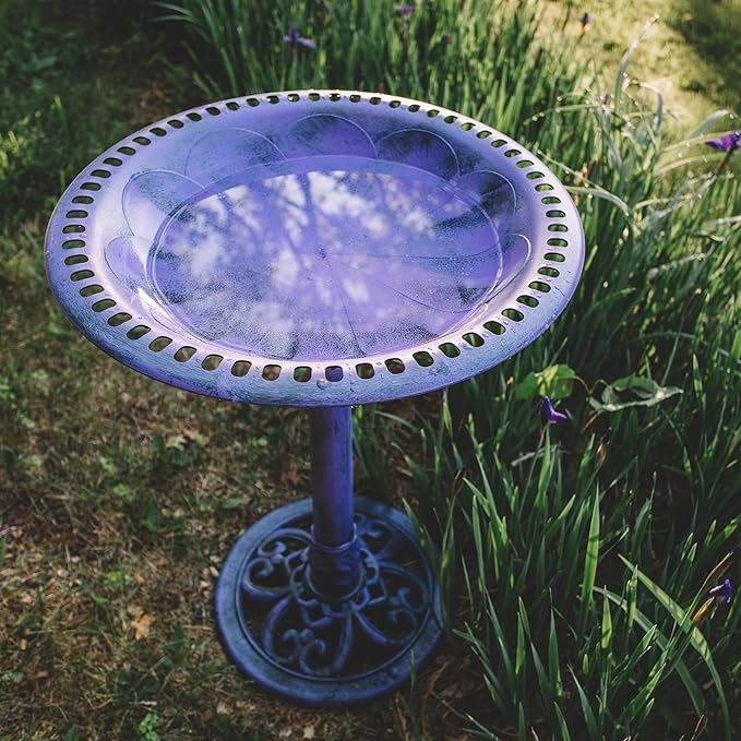 Backyard Expressions Outdoor Garden Bird Bath - Lilac Purple - Weather Resistant Polyresin - 27 Inch