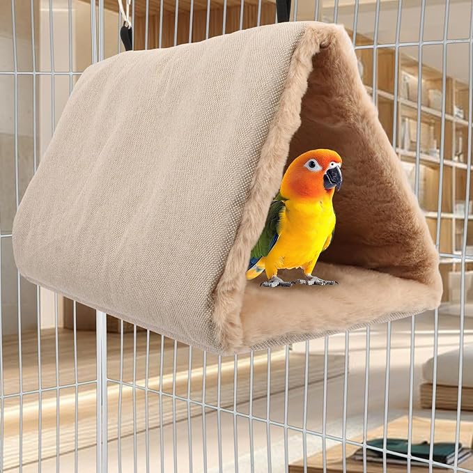 Litewoo Winter Warm Bird Nest House Hanging Hammock Shed Hut Cotton Parrot Sleeping Bed Plush Double Access Birds Hut Hideaway Tent for Parrot Parakeet Cockatiel Cockatoo Budgie Lovebirds (L/Beige)