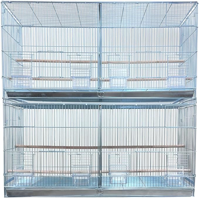 Lot-2 Extra Large 35.5"x18"x19"H No Rust Stainless Galvanized Zinc Stackable Breeder Bird Flight Cage Side Breeding Nest Box Door Removable Divider with Removable Rolling Stand