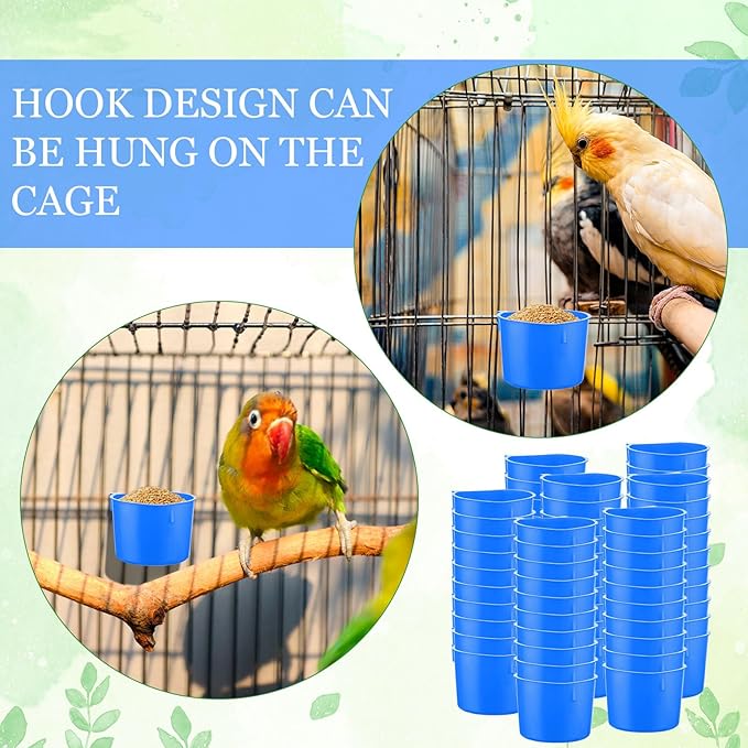 Ziliny 120 Pcs Cage Cups Chicken Birds Feeder Cups Plastic Hanging Chicken Feeders and Waterers 8 oz Feeding Bowl for Gamefowl Supplies Pet Pigeon Poultry Parrot Parakeet Rooster Rabbit(Blue)