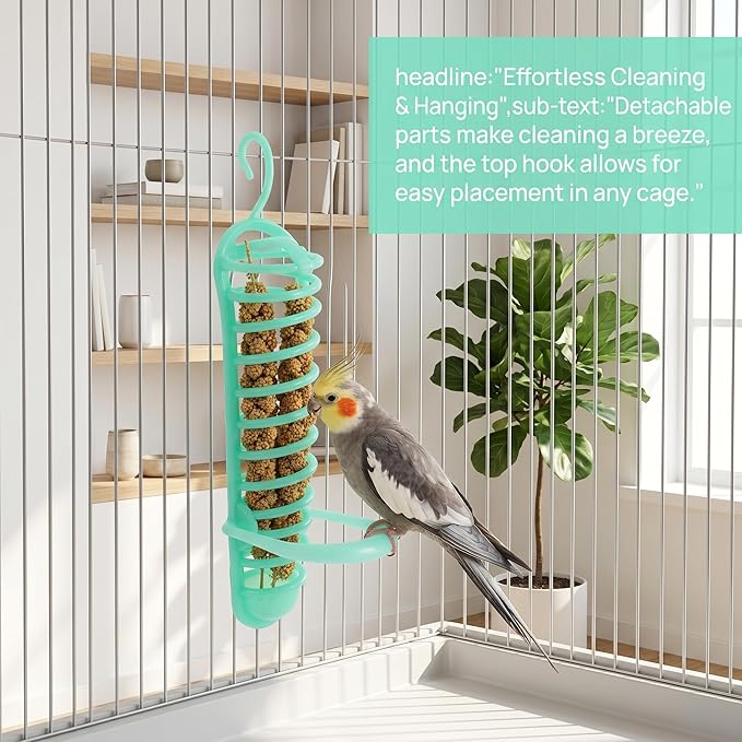 Kisangel Parakeet Millet Spray Holder, Plastic Food Holder Parrot Treat Sticks Feeder for Parakeet Treat Millet Feeding Basket