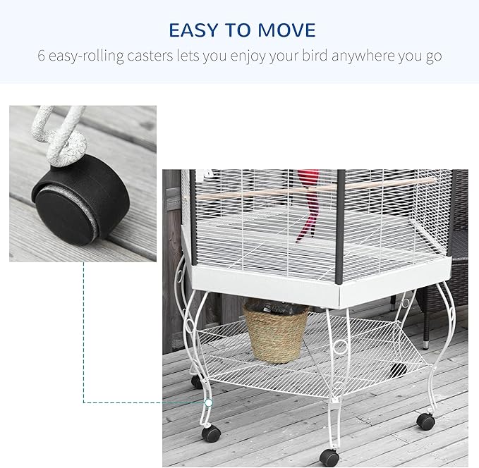 77" Flight Bird Cage Hexagon Covered Canopy Portable Aviary with Storage