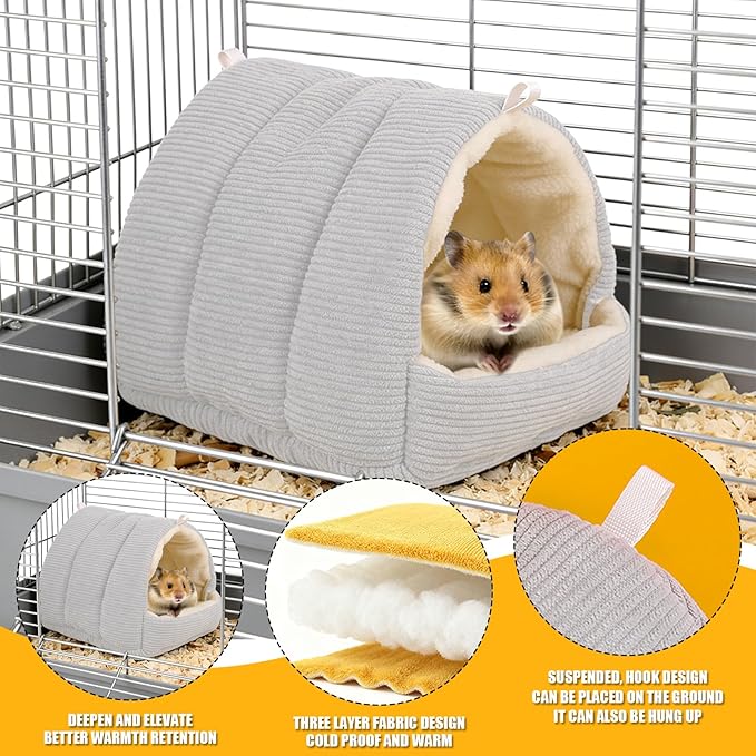 Winter Warm Bird Nest Bed, Plush Hanging Bird Bed for Cage, Plush Hut Tent, Hideaway Sleeping Nest for Budgies, Parakeets, Cockatiels, Conures (Light Grey, M)