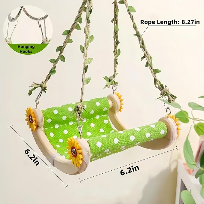 Bird Nest for Cage Parakeets Sleeping Bed Hanging Bird Hammock Parrot Bed Nest Wooden Perch Stand Swing for Conure, Budgie, Lovebird, Finch, Small Pets-Curving Perch