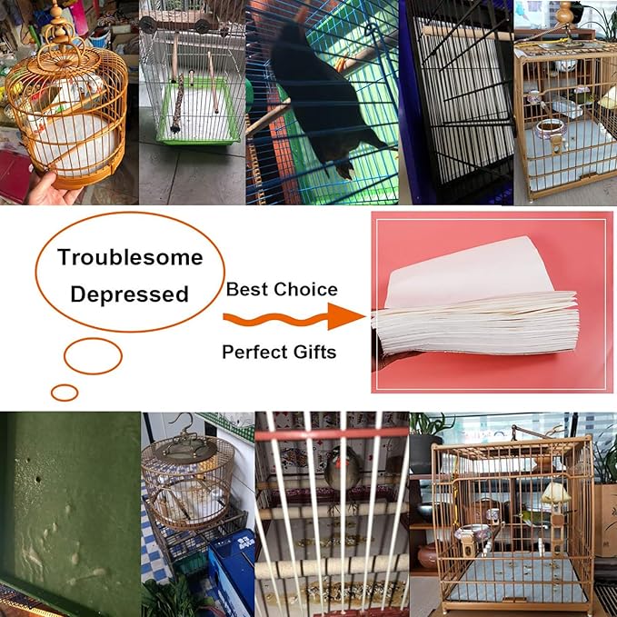 QBLEEV Bird Cage Liner Paper, Extra Large Size Pre Cut Sheets for Birdcages, Precut Absorbent Disposable Non-Woven Cages Cushion Pad Mat Accessories, Square-200 Sheets, 16.5x24.0in