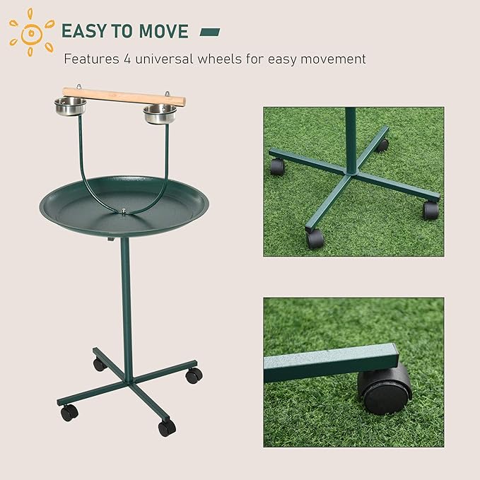 Pawhut 49" Bird Play Stand w/Wheels - Green
