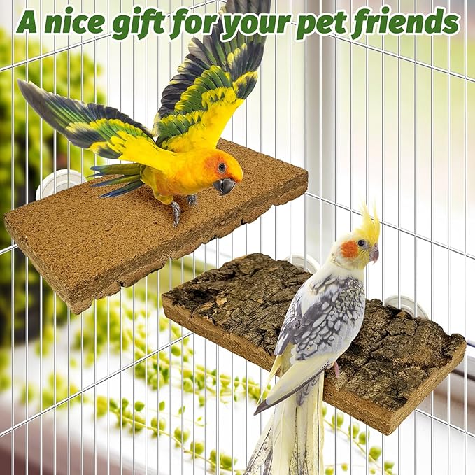 kathson 2Pcs Natural Cork Bird Perch Stand Platform Small Birds Thicken Wooden Rectangle Stand Perch Parakeet Chewing Toy Cage Accessories for Lovebirds Cockatiels Conures(Double Screw, 0.8 in Thick)