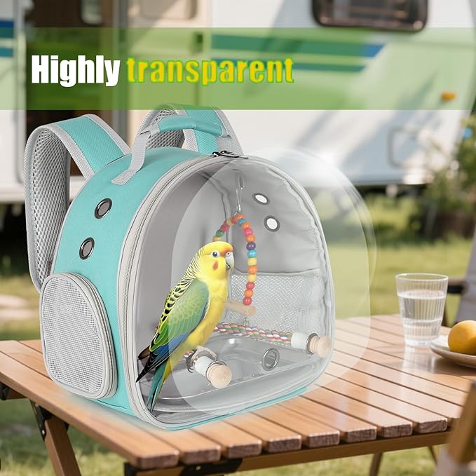 Portable Parrot Travel Cage Carrier with Small Swing Toy&Cage Colorful Toys Set Small Bird Parakeet Bag with Standing Perch Bird Carry Transport Backack