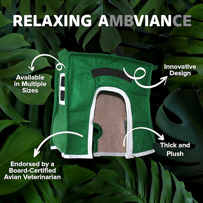 Crazy K Farm - Avian Haven Bird Hut, Comfy Bird Snuggle Hut, Plush Pet Bird Hut for Sleeping and Snuggling, Hanging Bird Cage Hut with Sherpa, Cozy Bird Cage Accessories, Extra Large, Green