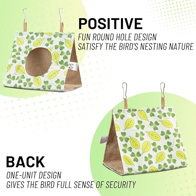 Bird Hut Parrot Bed Hanging Hammock Tent, Summer Breathable Bird Nest Snuggle Hut for Small Parrots, Budgerigar, Parakeet, Conure, Cockatiel, Mynah, Love Birds, Finches (Yellow, S)