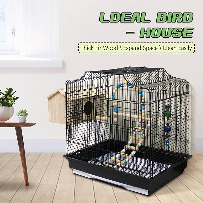 HiCaptain Bird Nesting Box Wooden Cockatiel Breeding Nest for Cages, Large Parakeet Nest Box Lovebird House Budgie Breeding Box (Wood)