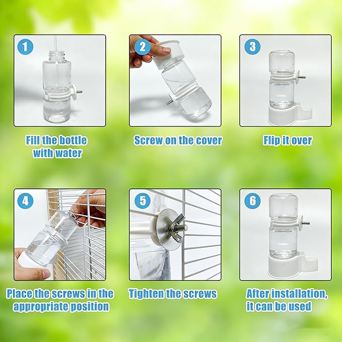 Automatic Bird Water Dispenser Cage Hanging Water Feeder with Anti-Spill Design for Parakeet Canary Small Parrot Lovebirds (2PCS 140ml Water Dispenser)