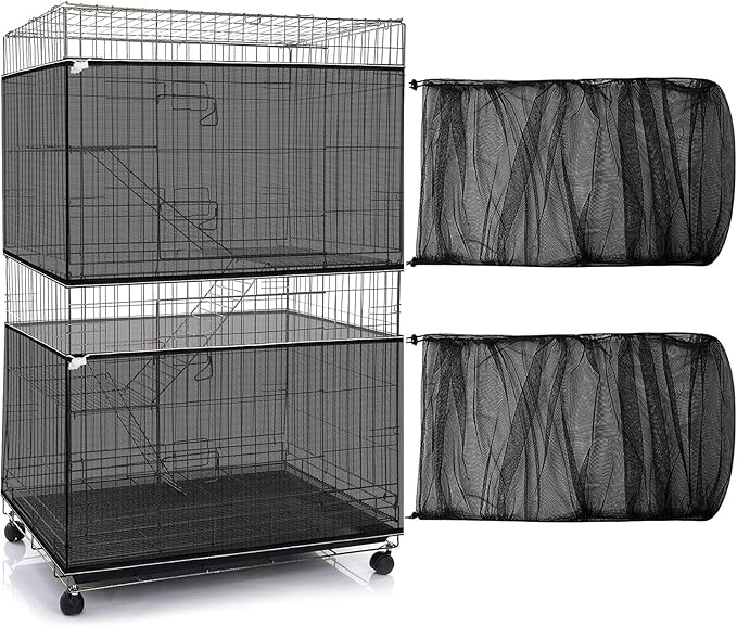 Shappy 2 Pieces Adjustable Bird Cage Seed Catcher Birdcage Cover Nylon Mesh Netting Soft Skirt Guard for Parrot Parakeet Macaw Round Square Cage(118 x 14.6 Inch,Black)