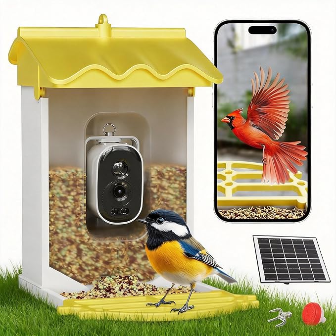 Garvee Smart Bird Feeder with 4K Camera & AI Recognition - Solar Powered, 2L Capacity, Night Vision, App Alerts, for Bird Watching, Squirrel Deterrent Function