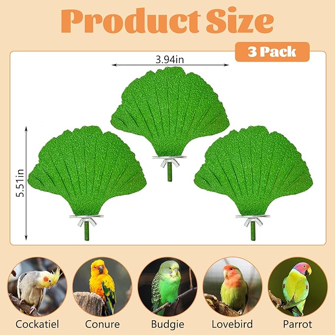 3 Pcs Parrot Perch Resin Bird Beak Grinding Stone Leaf Shape Perch Stand Foot Clawing Trimmer Bird Cage Accessories for Cockatiels Conures Budgies Lovebirds (Green)