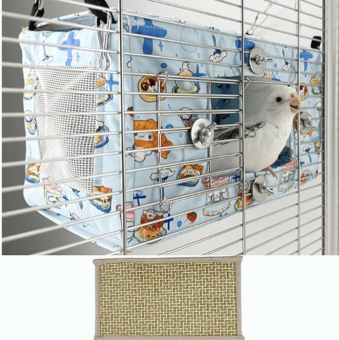 Large Spring Summer Breathable Bird Nest House, Zipper Design On The Back for Easy Cleaning, Conure Bed for Inside or Outside The Birdcage (Rectangle-Blue,L)