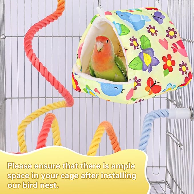 Bird Bed for Cage Warm Winter Nest Hammock with Hanging Hook Cage Accessories for Small Birds Parakeets Cockatiels Love Birds Cockatiels Conures Hamster (Yellow, S)