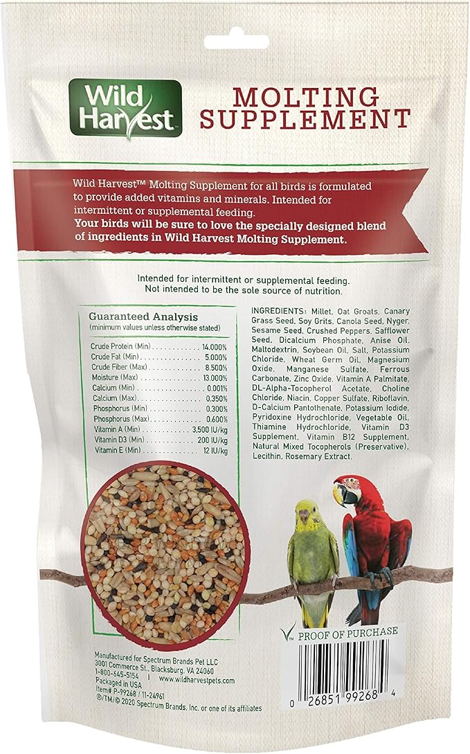 Wild Harvest Molting Supplement 7.5 Ounces, for All Birds, Supports Colorful and Healthy Plumage (1 Case of 12 Packs) (P-99268-1)