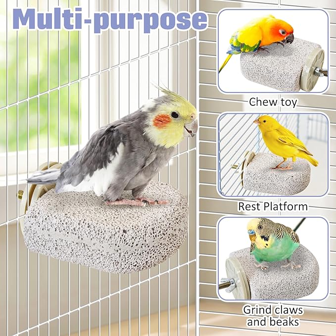 BNOSDM 4 Pcs Small Natural Parrot Beak Grinding Stone Parakeet Chew Toy Calcium Parrot Perch Stand Bird Cage Accessories for Budgies, Cockatiels, Conures, Lovebirds, Canary