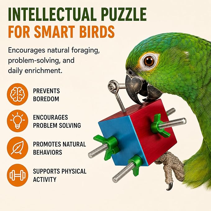 Bird Toys for Large Birds (Busy Box) | Treat Dispenser for Macaws, Cockatoos & Parrots | Bird Foraging Toy for Medium to Extra Large Birds | Natural Foraging Behavior Builder | Durable Cage Accessory