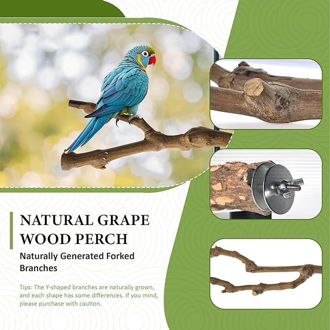 8pcs Bird Perches for Cage, Natural Wood Bird Perch for Parakeet/Cockatiel, 9.5“ Medium Bird Cage Stick, Bird Branches for Cages, Birdcage Accessories for Parrot Conure